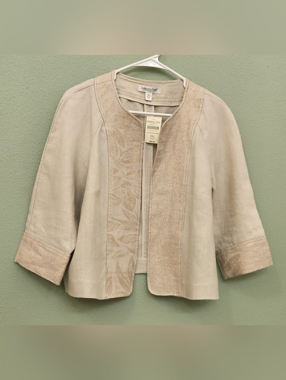 Coldwater Creek Open Front Linen Tan Blazer